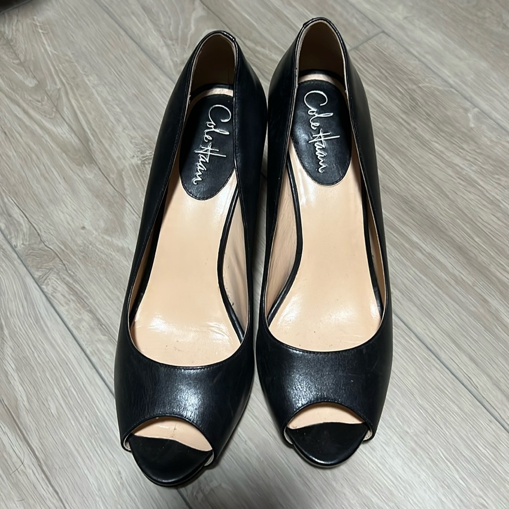 Cole Haan black peep toe pumps